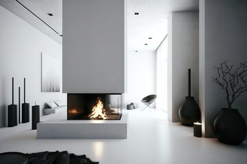 a lit fireplace in a modern interior
