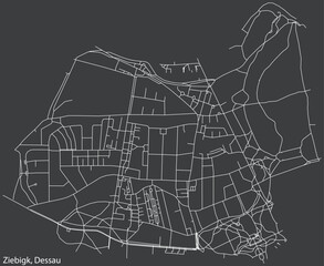 Detailed hand-drawn navigational urban street roads map of the ZIEBIGK BOROUGH of the German town of DESSAU, Germany with vivid road lines and name tag on solid background