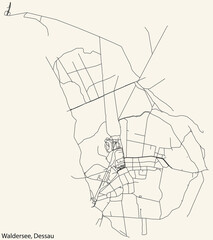 Detailed hand-drawn navigational urban street roads map of the WALDERSEE BOROUGH of the German town of DESSAU, Germany with vivid road lines and name tag on solid background