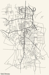 Detailed hand-drawn navigational urban street roads map of the SÜD BOROUGH of the German town of DESSAU, Germany with vivid road lines and name tag on solid background