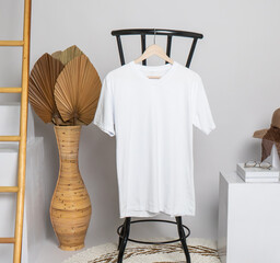 A v-neck shirt mockup displaying a garment adorned with subtle decoration, exuding a sleek and...