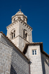 Fototapeta na wymiar Beautiful Dubrovnik city church tower, made entirely in white stone