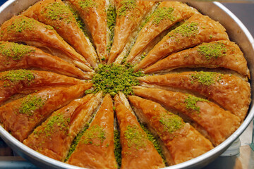 middle eastern arabic authentic dessert kunafa with phyllo pastry