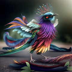 Fototapeta premium The beautiful, colorful bird had exotic, large feathers. - Generative AI