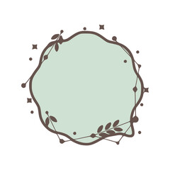 Speech bubble nature geometric frames with leaves made from lines and dots in hand drawn style.