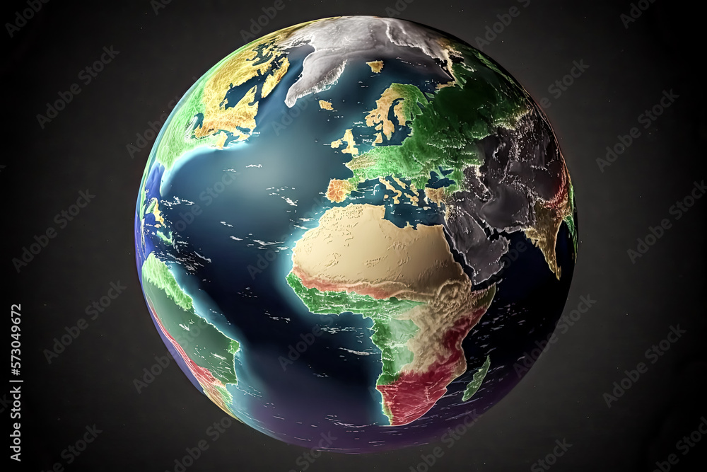 Poster a 3d render of a colorful earth globe is set against a dark sky. - generative ai