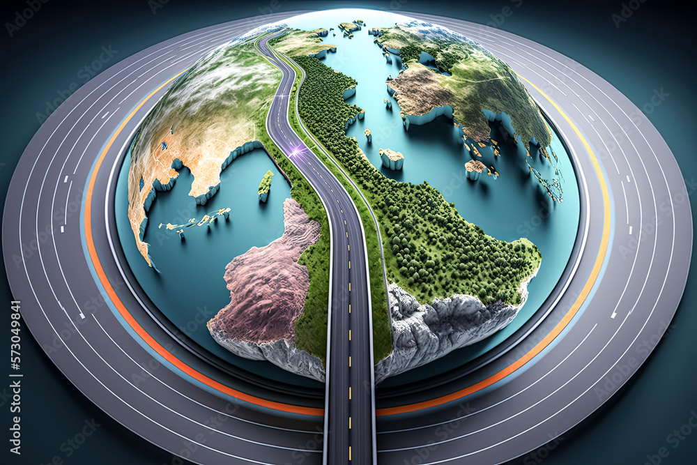 Poster this 3d render of a colorful earth globe with roads is a stunning sight. - generative ai