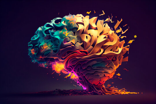 Concept art of a human brain exploding with knowledge and creativity. Generative ai