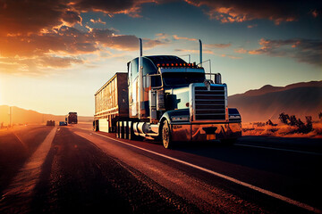 Fototapeta na wymiar The truck rides on the highway. Generative AI