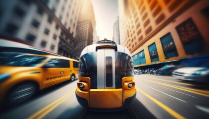 Naklejka na ściany i meble Riding the Future: Urban Autonomous Mobility in a Futuristic Cityscape. Generative AI