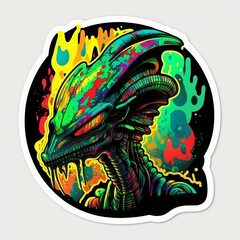 alien sticker, psychedelic alien sticker