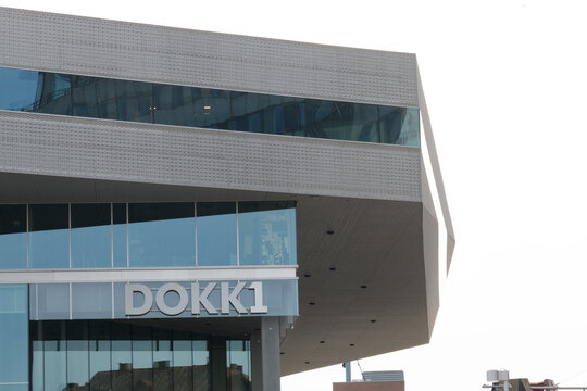 Aarhus, Denmark - 24 march 2020: Urban mediaspace called also Dokk1 is a multimedia house with scandinavia`s largest public library and waterfront area in Aarhus, Denmark