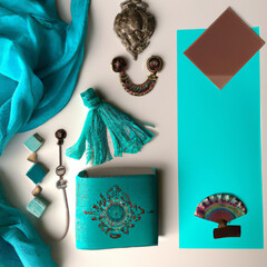 Simple Flatlays Turquoise Supportive subcontinent - Generative AI