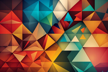 Bright and bold abstract background with overlapping triangles in multiple colors, generative ai