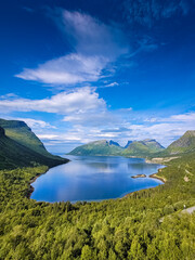 Naklejka na ściany i meble Landscape of the fjord of Senja from Bergsbotn Platform, Norway