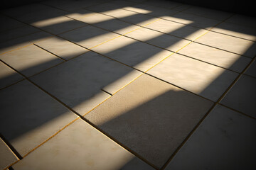 Light brown concrete floor tiles with shadows, generative ai