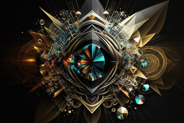 Vibrant abstract black crystal background with intricate geometric shapes and patterns, generative ai