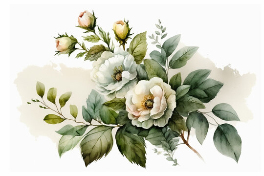 Ethereal Elegance of Watercolor Wedding Flowers. Generative AI