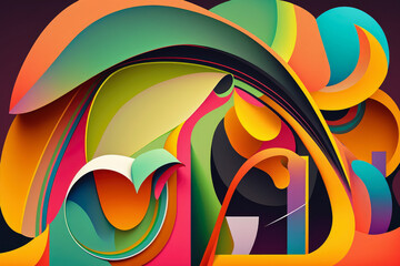 Vibrant colored curved shapes on a modern abstract background, generative ai