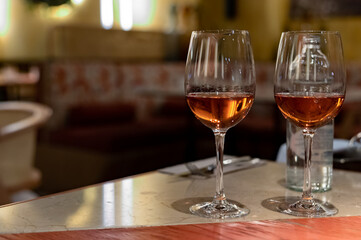 Tasting of Anjou wine, rose d'anjou produced in Loire Valley wine region of France near the city of Angers
