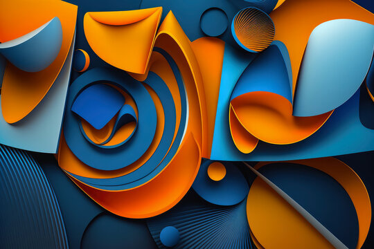 Vibrant Blue And Orange Shapes Abstract Background, Generative Ai