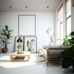 White modern living room, Mockup