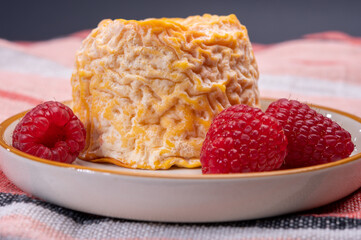 French Langres soft cows crumbly cheese with washed rind structure made in Champagne - Ardenne region