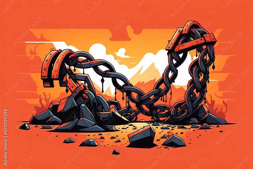 Poster illustration of a chain that has been broken generative ai
