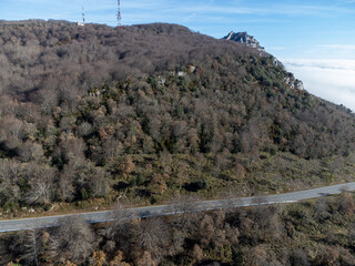 Road to Rioja Alavesa valley near point of view Balcon De La Rioja, Spain in winter