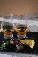 Scotch single malt and blended whisky tasting on distillery in Scotland close up