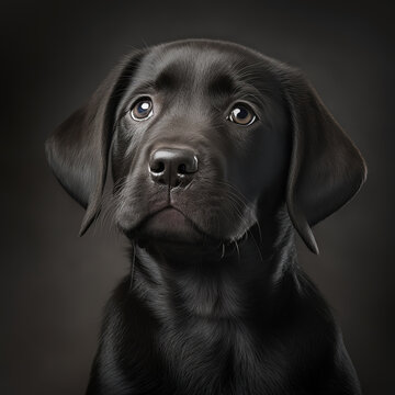portrait of a black labrador puppy, art illustration 