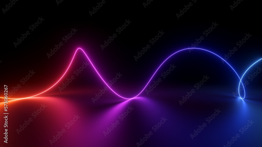 Poster 3d rendering, abstract background of colorful neon wavy line glowing in the dark. modern simple wall
