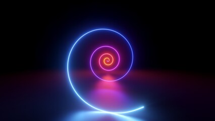 3d render, abstract geometric background, neon spiral line glowing in the dark. Simple helix....