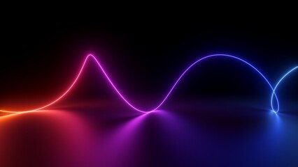 3d rendering, abstract background of colorful neon wavy line glowing in the dark. Modern simple...