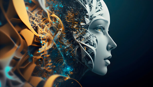 human and neural network interactions,white blue and gold colors,future style
