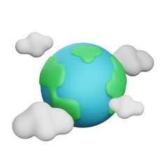 earth with cloud 3d render icon illustration