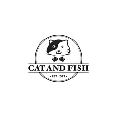 Cat and fish logo animals templates