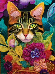 cat with flowers generative ai