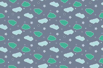Seamless baby pattern blue clouds and stars