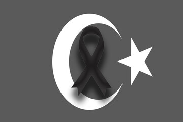 turkey flag mourning the earthquake on february 6, 2023 copy space