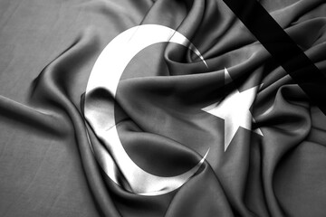 turkey flag mourning the earthquake on february 6, 2023 copy space