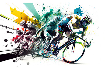 illustration bike race, action on white background, generative AI