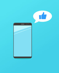 smartphone with social network like, vector flat illustration