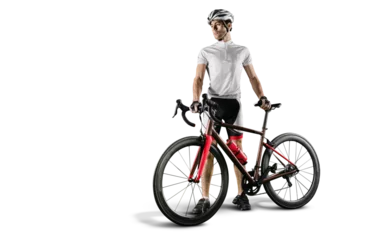 Rolgordijnen Athlete cyclists in silhouettes on transparent background. Road cyclist. © vitaliy_melnik