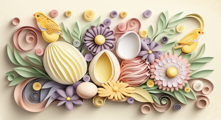 Easter Wallpaper Designed with Layered Paper with Cream and Pink