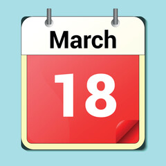 calendar vector drawing, date March 18 on the page