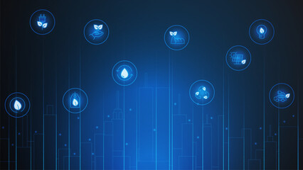 cityscape technology background concept. city space bright glowing neon, data blue line circle lights, technology Abstract, vector. city for tech, web banner, web site, communication, transformation.