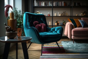 Embrace Comfortable Luxury: Stylish Living Room Decor with a Design Armchair and Soft Carpet to Enhance Your Relaxation Space.