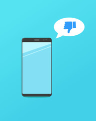 smartphone with social network dislike, vector flat illustration