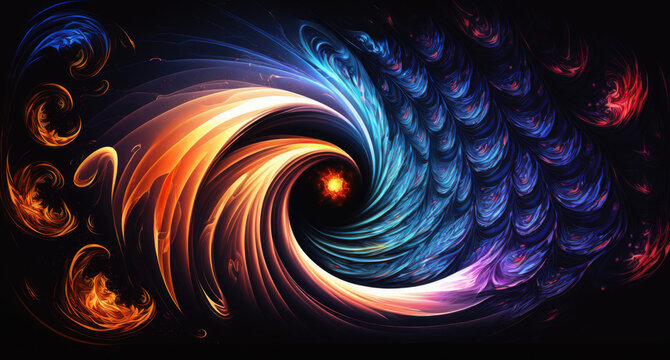 Blue Fluroscent Orange Energy Swirling resembling peacock feather 